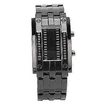 Relógio masculino fashion requintado à prova d'água em liga com LED e visor de modo de tempo binário (masculino prateado e preto)