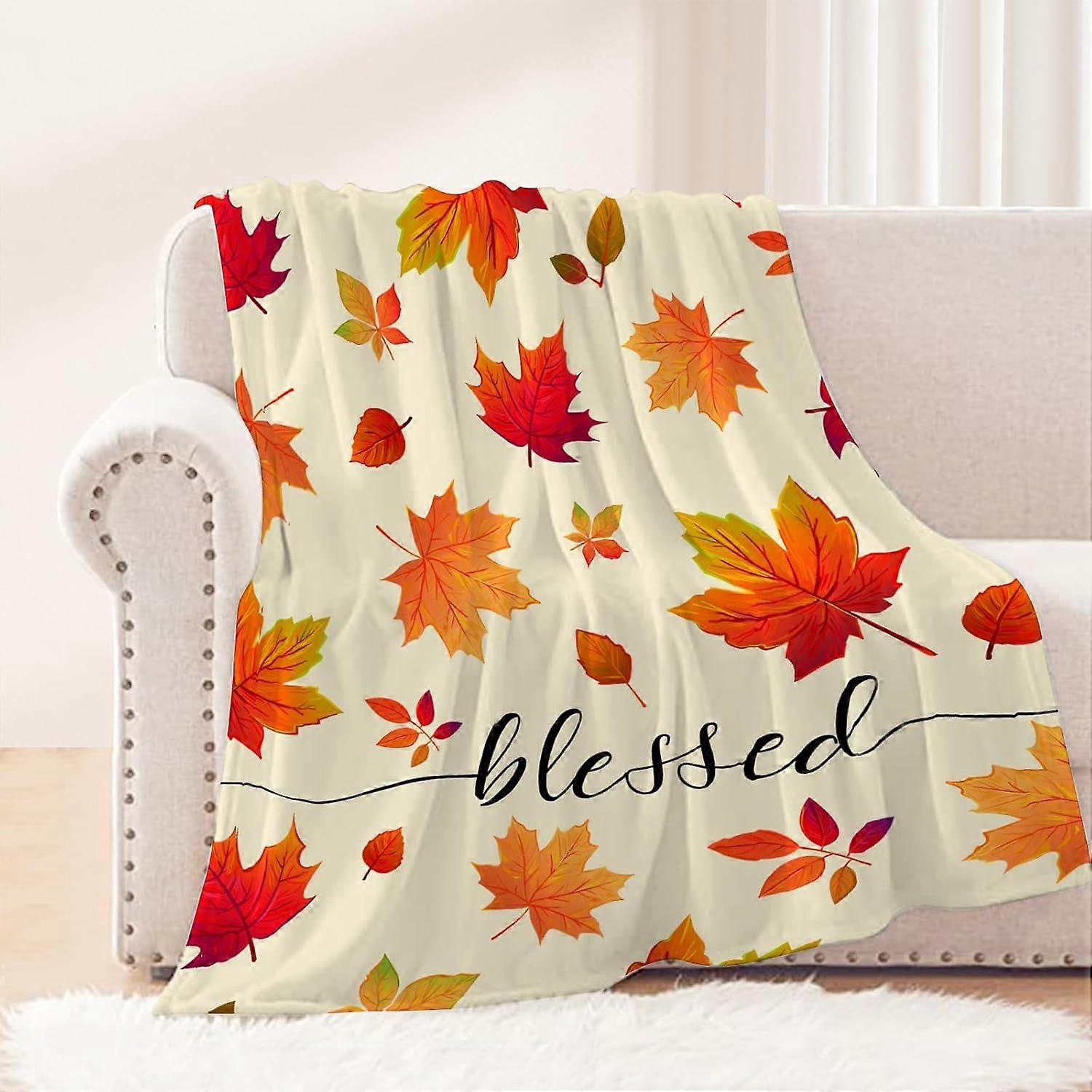 Fall Decorative Throw Blanket Small Size Baby Pet Blanket Thanksgiving Autumn Maple Leaf Blanket for Couch Sofa Bed Lightweight Fuzzy Soft Plush Blank