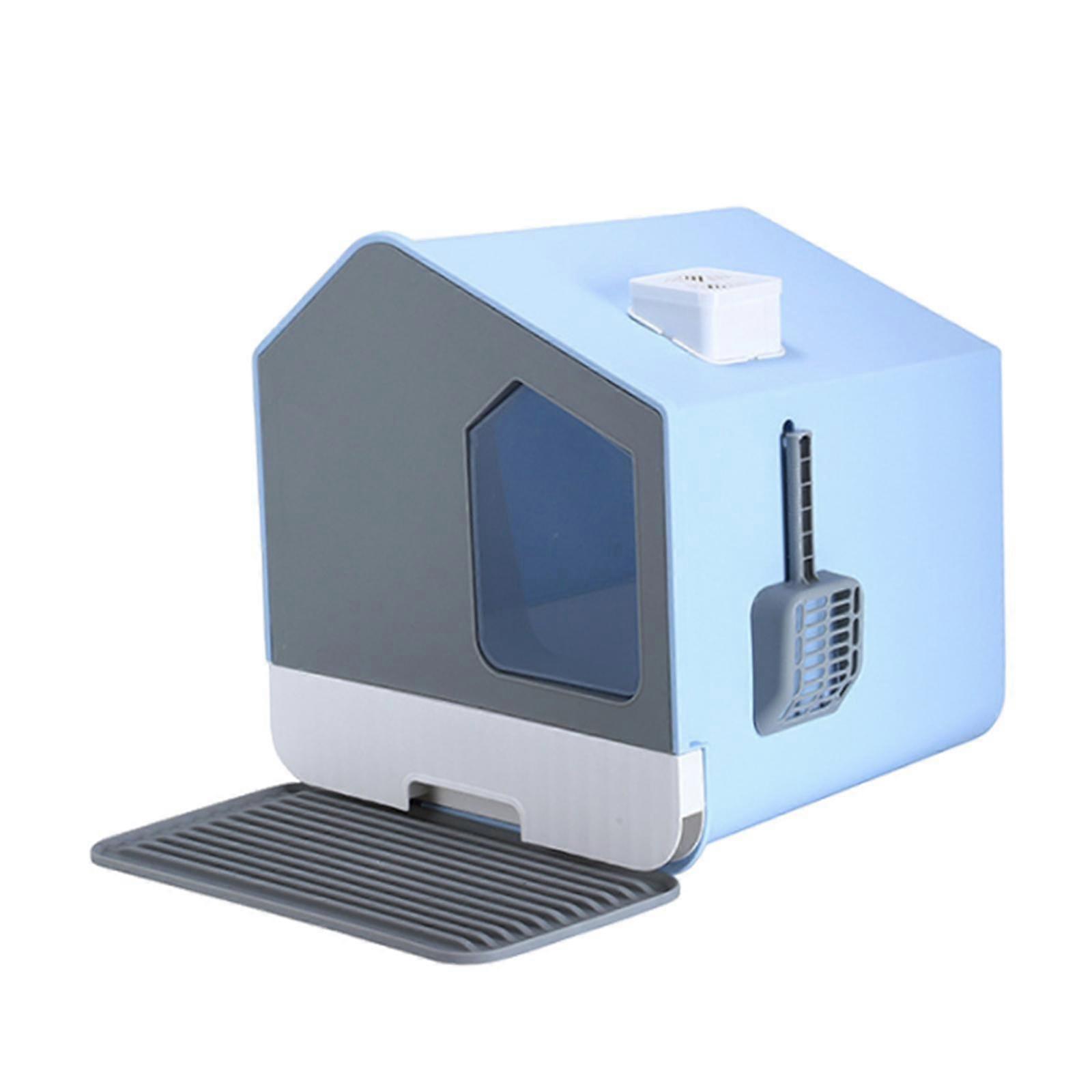 Cat Litter Box Easy to Clean Portable for Indoor Cats Sturdy with Drawer Pan Blue