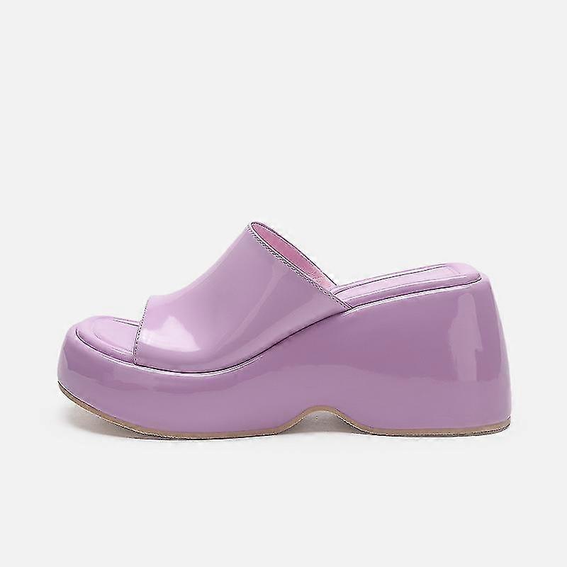 المرأة منصة الصنادل الراحة واضحة حزام زقزقة مفتوحة Sqaure اصبع القدم الانزلاق على الشرائح عالية الكعب عارضة الصيف إسفين الصنادل للنساء