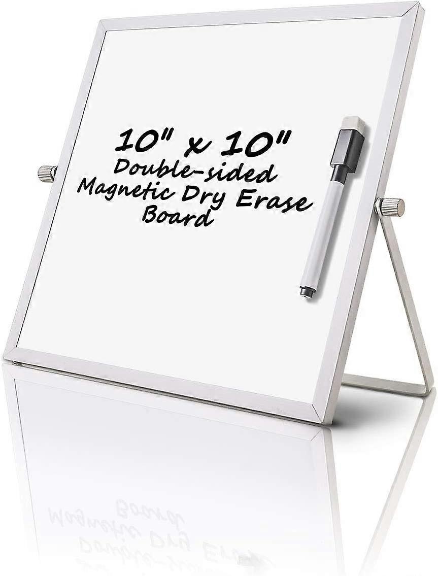 Small Dry Erase White Board, Magnetic Desktop Whiteboard 10" x 10" with Stand, Portable Double-Sided White Board Easel for Kids Students Drawing Teach