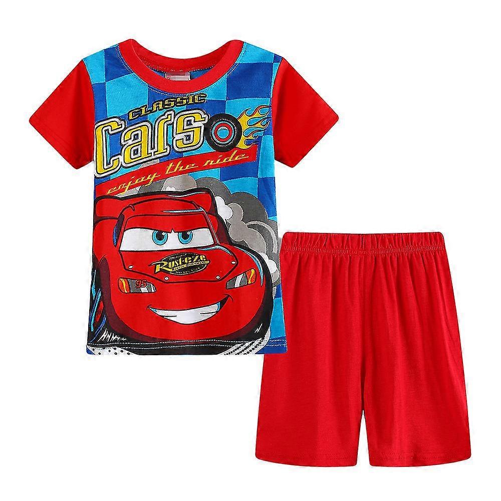 Disney Cars Lightning McQueen Kids Boys Cartoon Pyjamas Short Sleeve T-Shirt Shorts Set Summer Loungewear Sleepwear Outfits Age 4-7Years