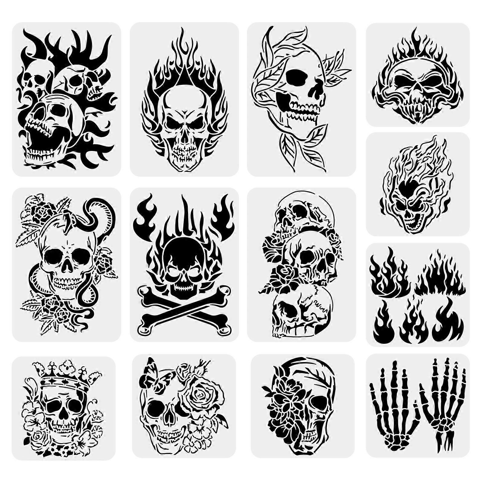 13PCS Skull Pattern Decoration Template Reusable PET Plastic Stencil