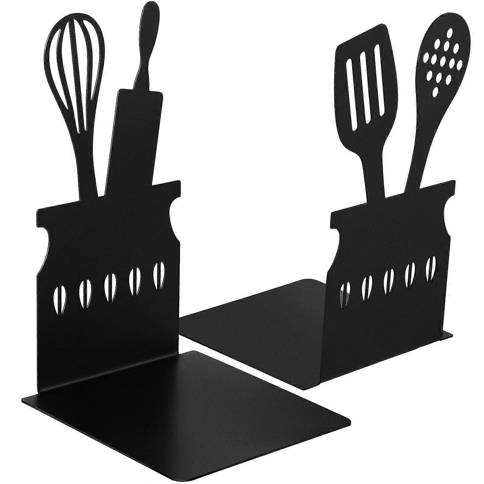 Black Cookbook Bookends 5.9 x 3.9 x 3.9 Inch Decorative Kitchen Metal Book Ends with Non-Slip Mat Cookbook Storage Books  Kitchen Cookbook Holder-Exce