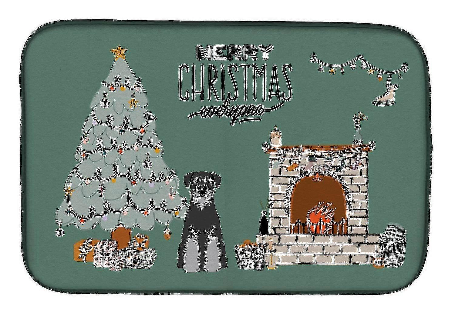Black Grey Standard Schnauzer Christmas Everyone Dish Drying Mat
