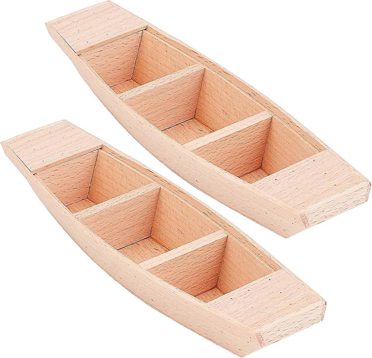 2pcs Wooden Boat Canoe 2.2x7.9x1.2 inch(W*L*D) Wooden Boat Model Unfinished Natural Craft Wood Boat Wood Canoe