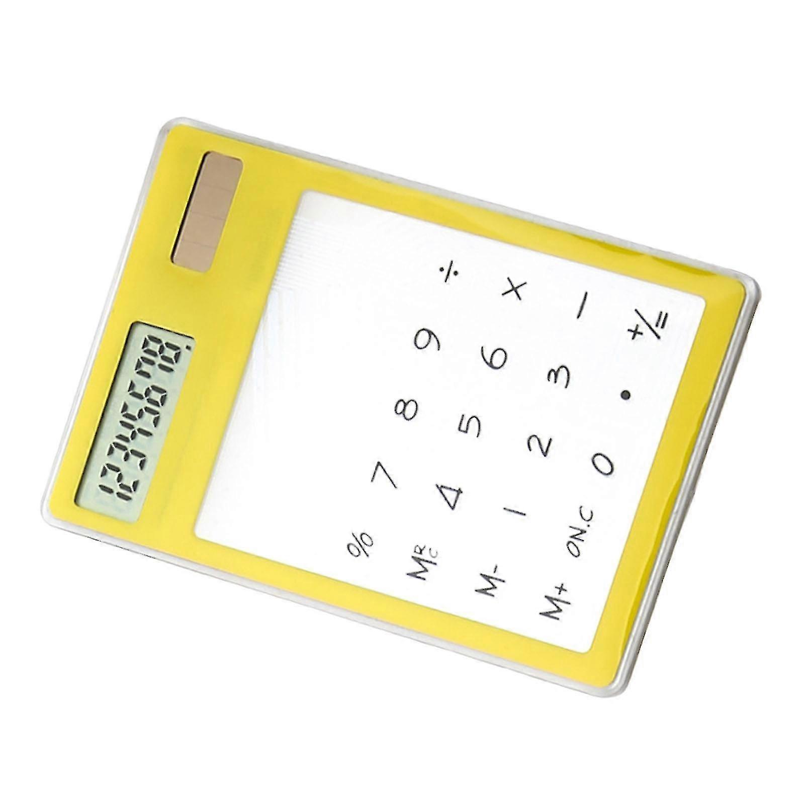 Portable Solar Powered 8 Digit Touch Screen Calculator - Transparent - Ideal for Office, School, and Home Use - Yellow