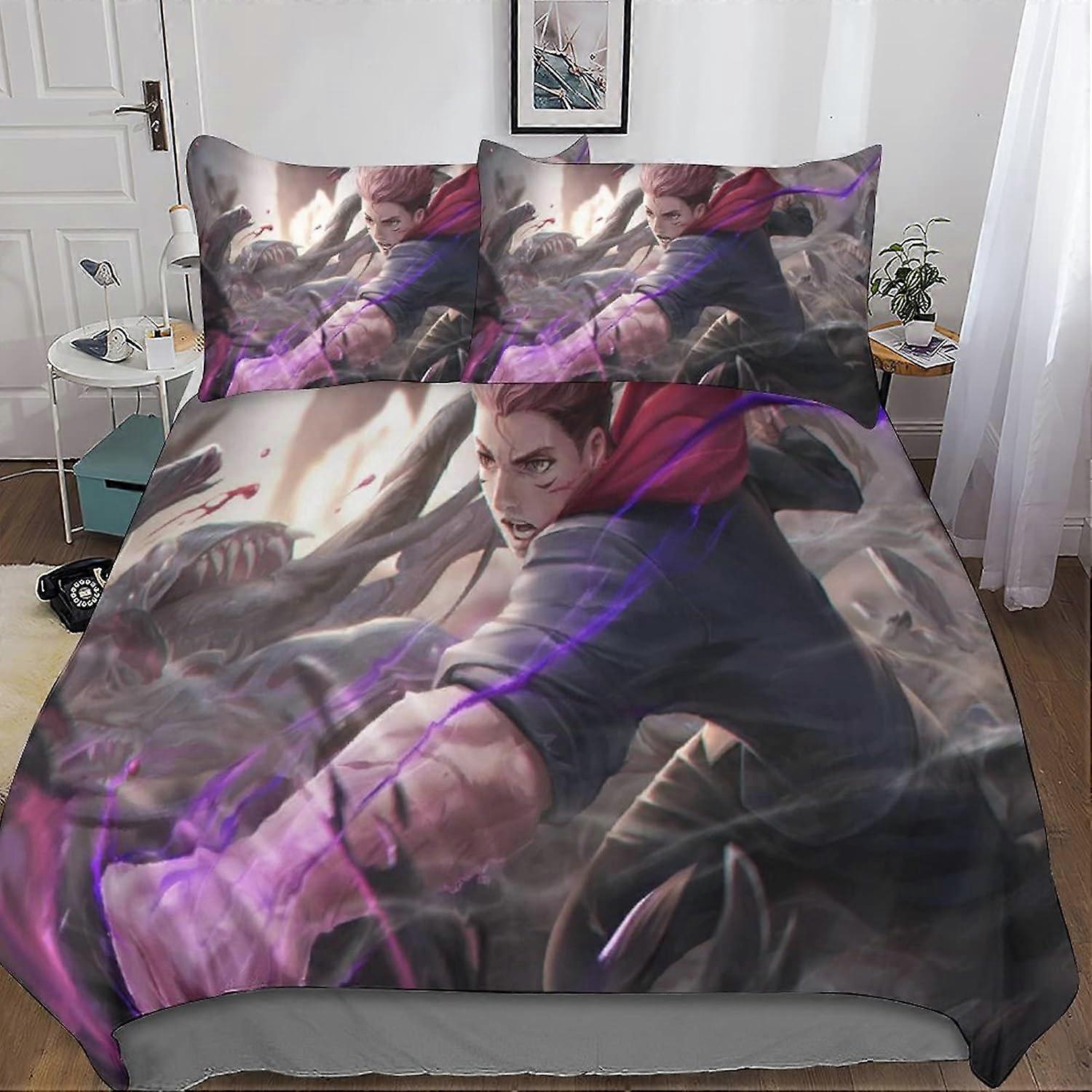 Jujutsu Kaisen Sängkläder Set Tryckt mönster Påslakan med örngott D Witchcraft Line Print Microfiber Sängkläder, för vuxna Barngarn 135 * 200 CM