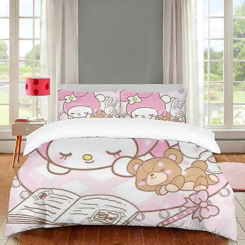 v473 Diez rosa meu coelho melodia capa de edredom conjunto 3D impresso edredom com 2 fronha para crianças meninas microfibra macia 3pc conjunto de cama-olá gato Kitty, 
