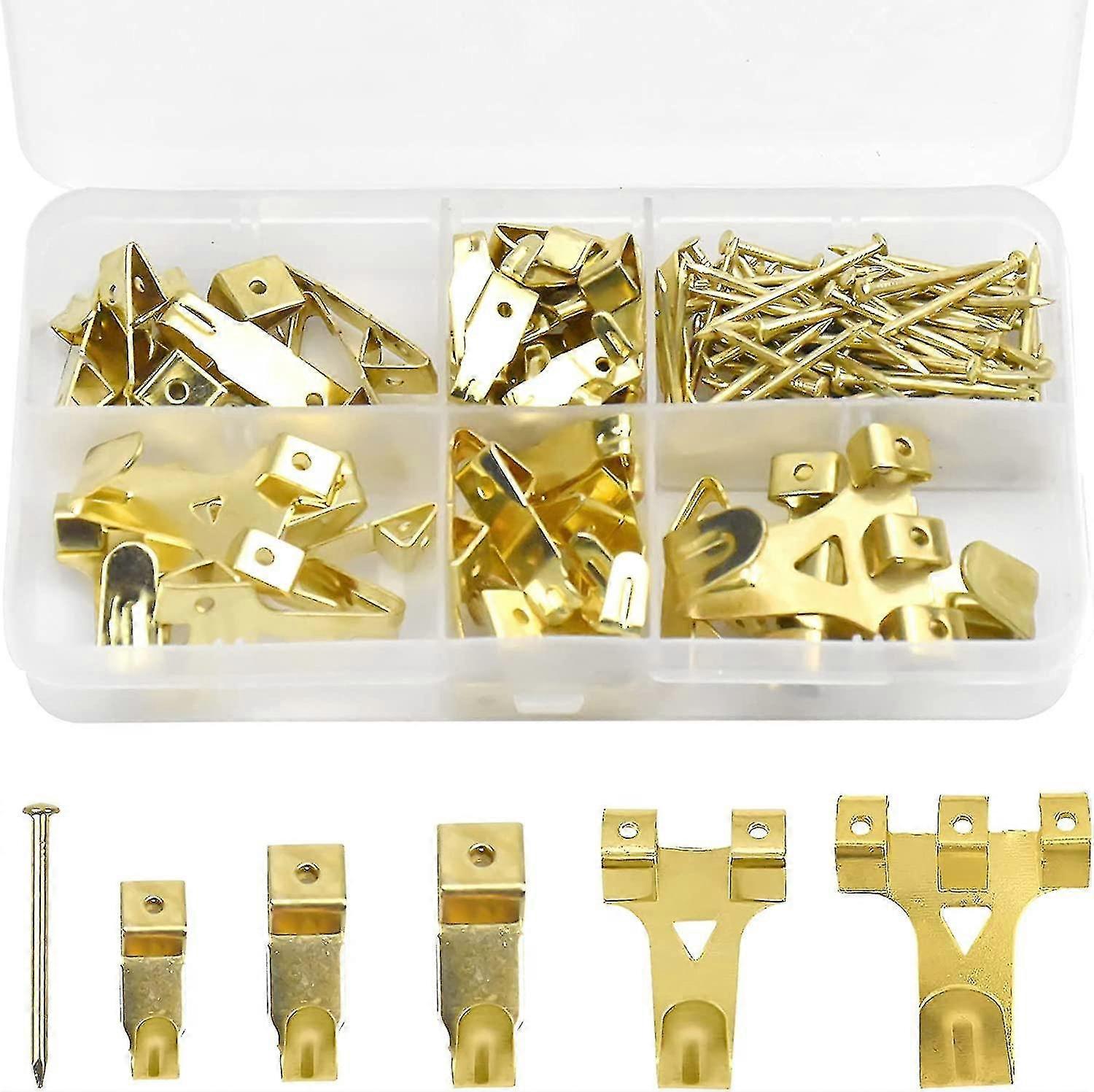 Sl 130 Pcs Metal Wall Hooks, Picture Frame Hooks Hanging Hooks With Screws Picture Hanging Kit, For Canvas, Pictures, Clock, Mirror (gold Color) Shisa
