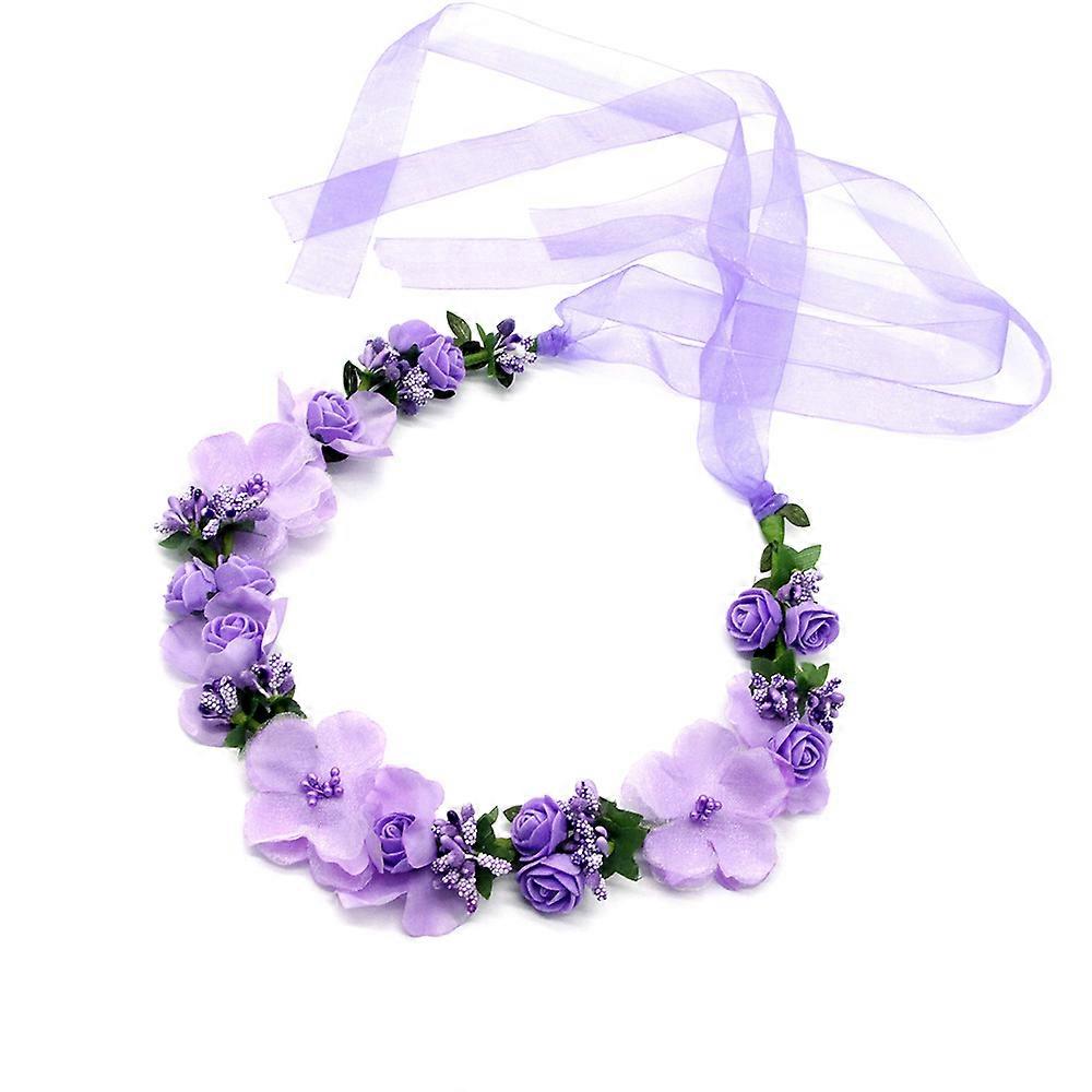 Artificial Flower Wreath with Ribbon Handmade Flower Crown Headband Flowers Garland Wreath Hair