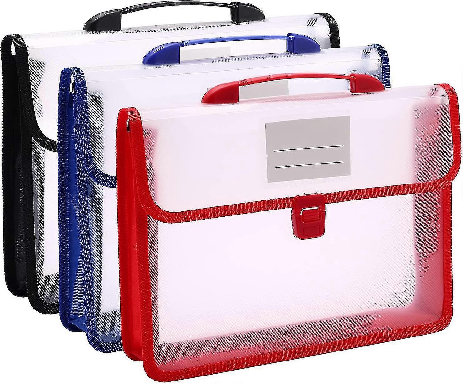 A4 Plastic File Folder,3 Pcs Transparent Polypropylene Folder Document Holder,with Handle,with Business Card Holder