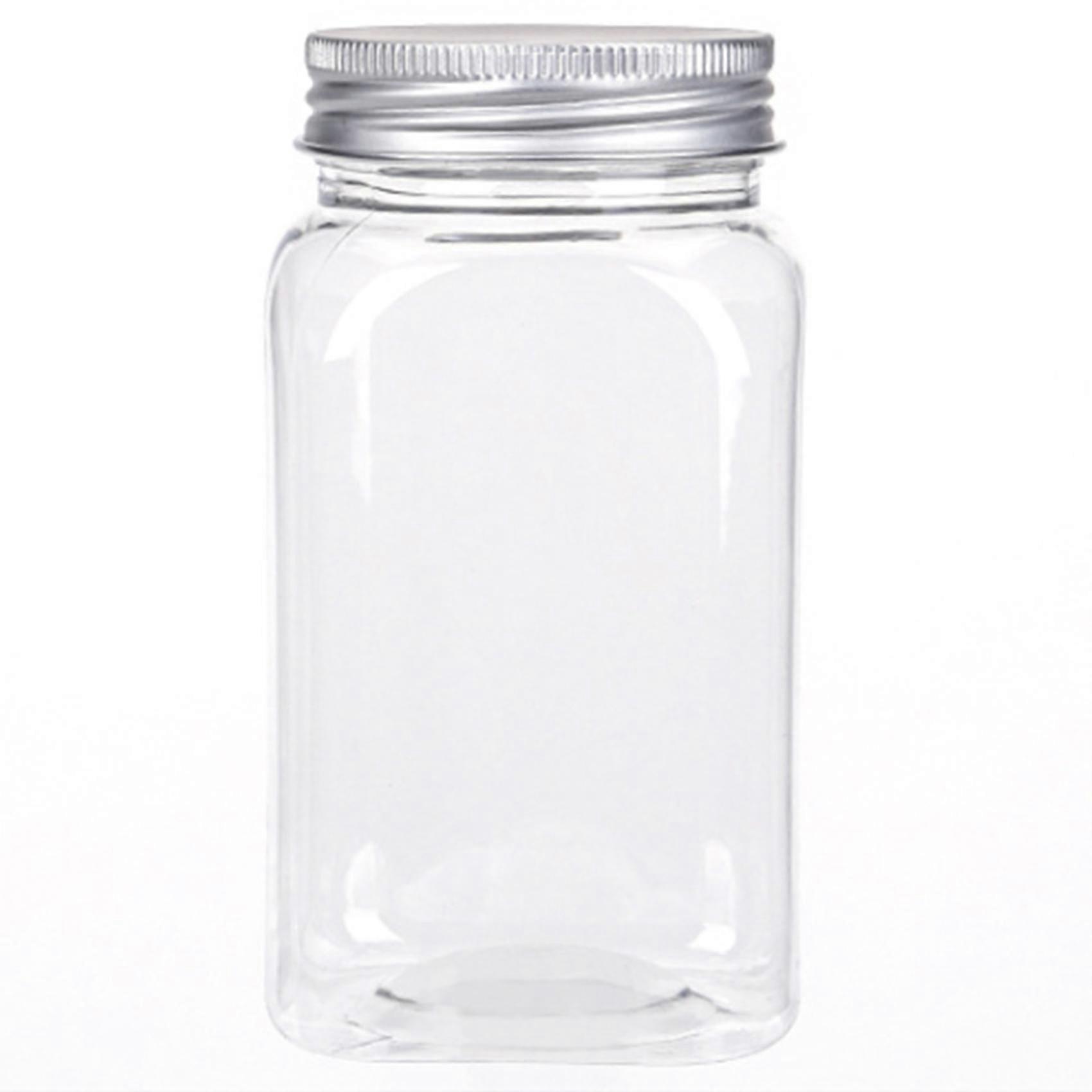 12pcs Condiment Jar Set,transparent Plastic Bottle Food Packaging Bottle Airtight Metal Cap Empty Sq