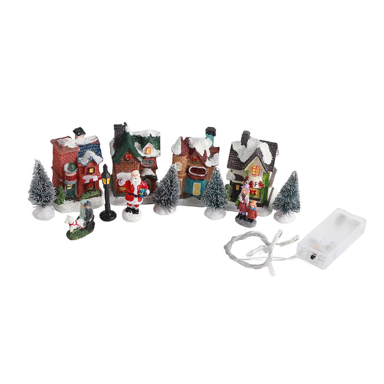 10PCS/Set Χριστουγεννιάτικα Σπίτια Χωριό Χριστουγεννιάτικα στολίδια καμπίνας Χρησιμοποιημένη μπαταρία LED ανάβει μέχρι τη διακόσμηση του Άγιου Βασίλη σπιτιών χριστουγεννιάτικων δέντρων