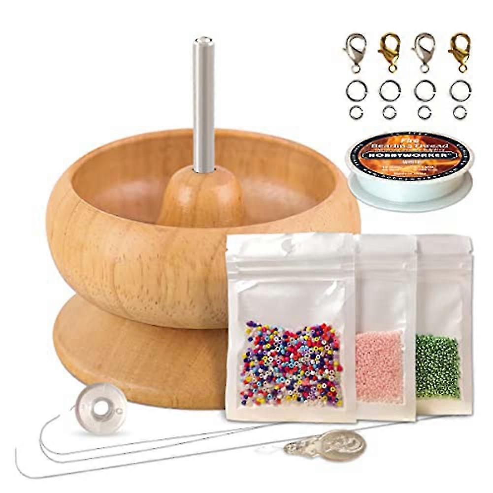 Beading Bowl Spinner With Beading Thread,cotton Thread,open Jump Ring And 3 Bags Seed Beads For Diy