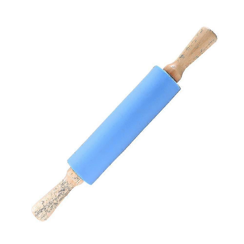 Silicone Rolling Pin For Baking - Nonstick Surface Wooden Handle- Dough Roller For Pizza