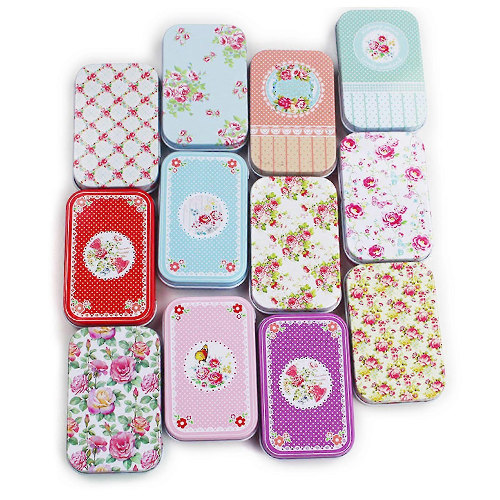 Flower Tin Trinket Jewelry Coin Box Tinplate Storage For Case Small Rectangular