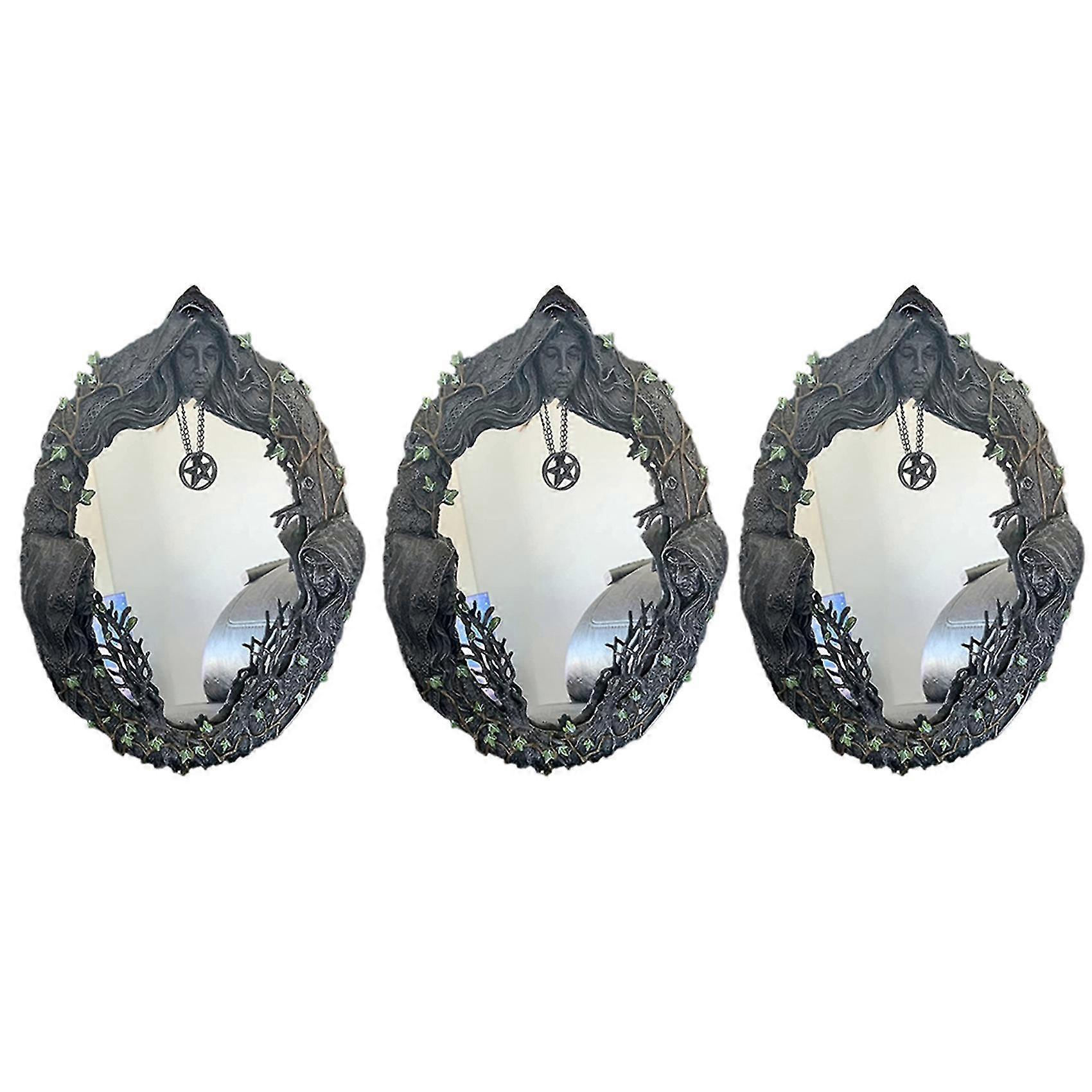 3x Triple Moon Goddess Trinity Wall-mounted Mirror With Five-pointed