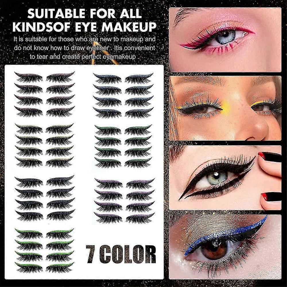 4 Pairs/set Reusable Eyeliner False And Eyelash Stickers Make Up Eyelashes Sequin Eye Shadow 7 Colors