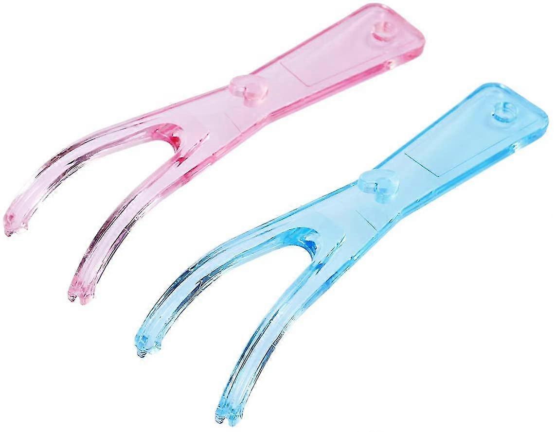 Ensemble de 2 porte-soie dentaire réutilisables (rose + bleu)