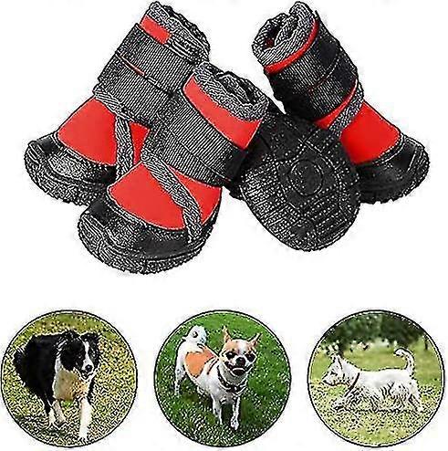 犬用靴、4pcs滑り止め犬用ブーツ、調節可能なストラップ付き犬用ブーツ、小型中型大型犬用犬用ブーツ、犬用パッド保護(l、赤)赤S(4 U)