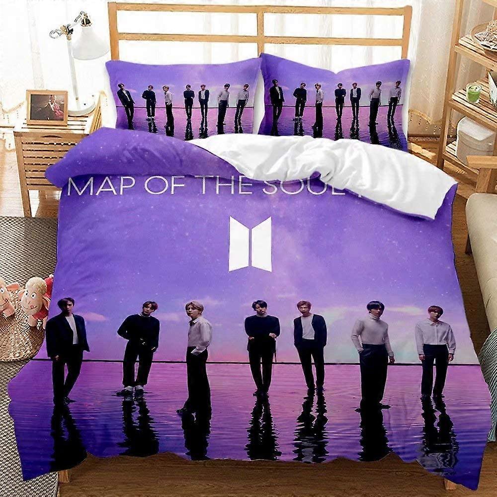 Zestaw pościeli BTS Galaxy Jimin SUGA V Rap J-Hope Jungkook Zestaw poszewek na kołdrę dla nastolatków dziewcząt Fioletowy King Rozmiar 1 Poszwa na kołdrę 2 poszewki na poduszki (bliźniacze (68x86))