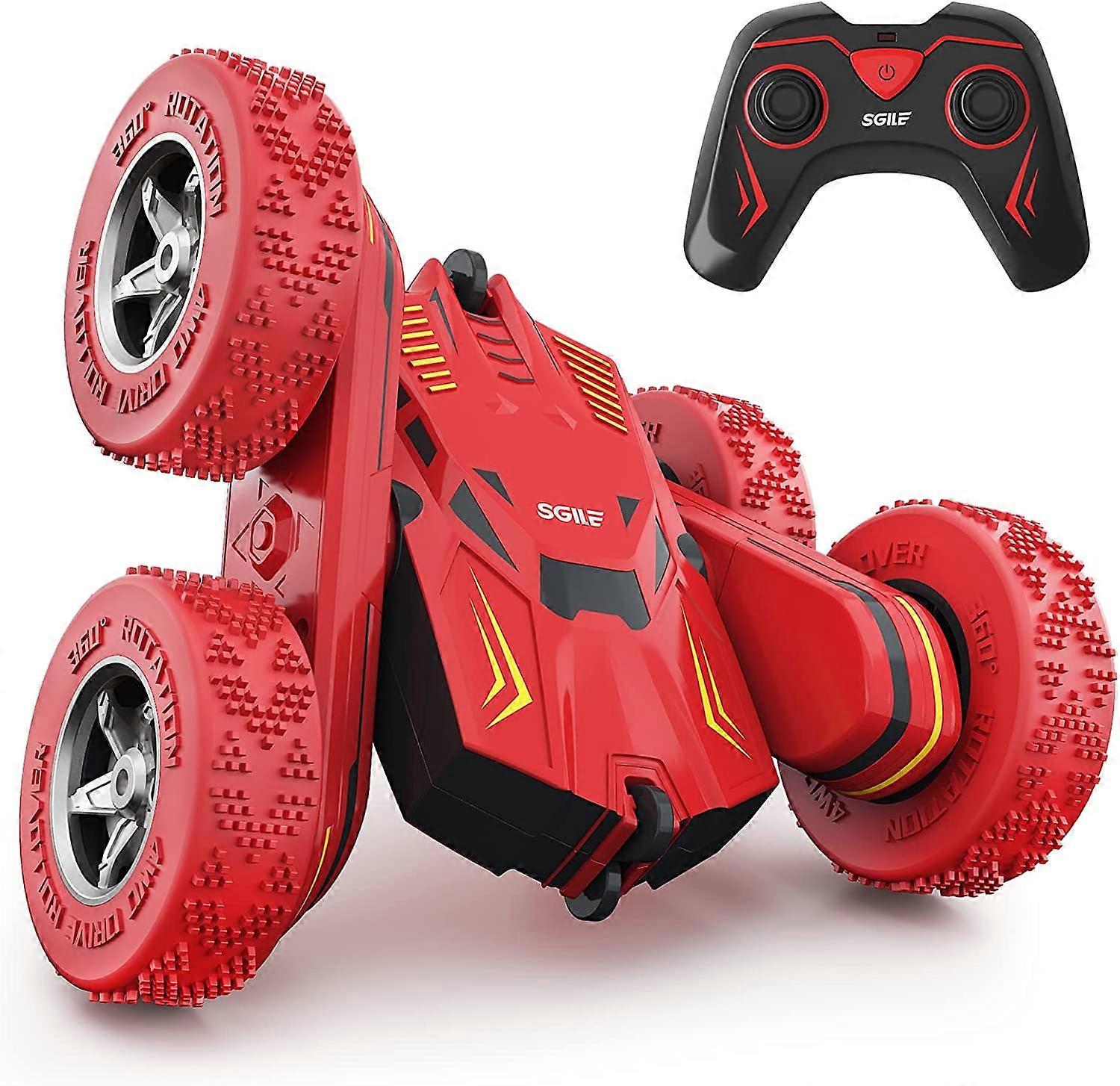 RC Stunt Car Toy, Remote Control Car with 2 Sided 360 Rotation for Boy Kids Girl, Red