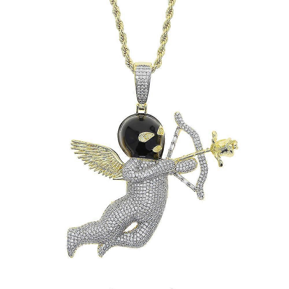 ヒップホップニューエンジェルペンダントは、金メッキのマイクロ象眼細工のヒップホップパンクジュエリーネックレスで覆われています