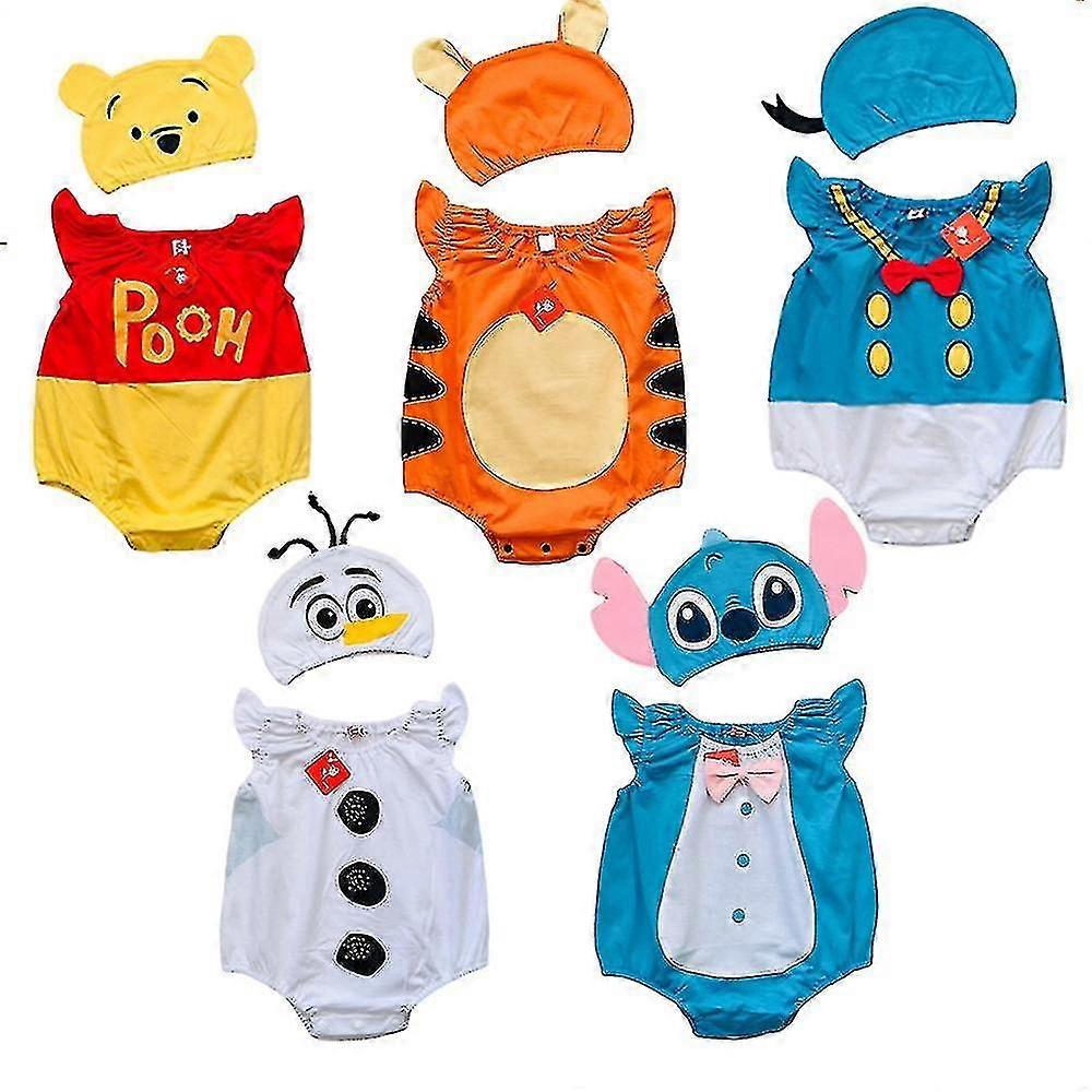 Baby Strampler Säugling Junge Baby Mädchen Kleidung Winnie Puuh Micky Minnie Olaf Ärmelloser Jumpsuit mit Hut Kostüm Q Tigger 80