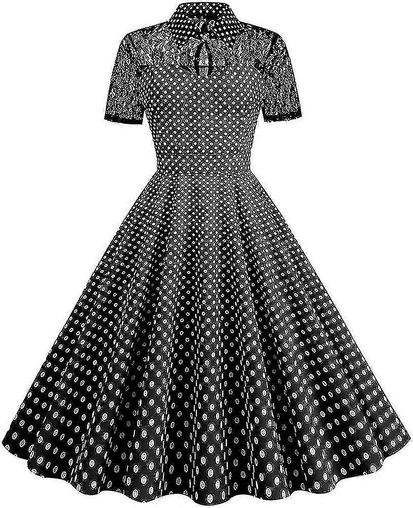 نسائي 1950s الدانتيل منقط فستان الصيف كم قصير ريترو كوكتيل زفاف رسمي حفلة حفلة أرجوحة فساتين-AM