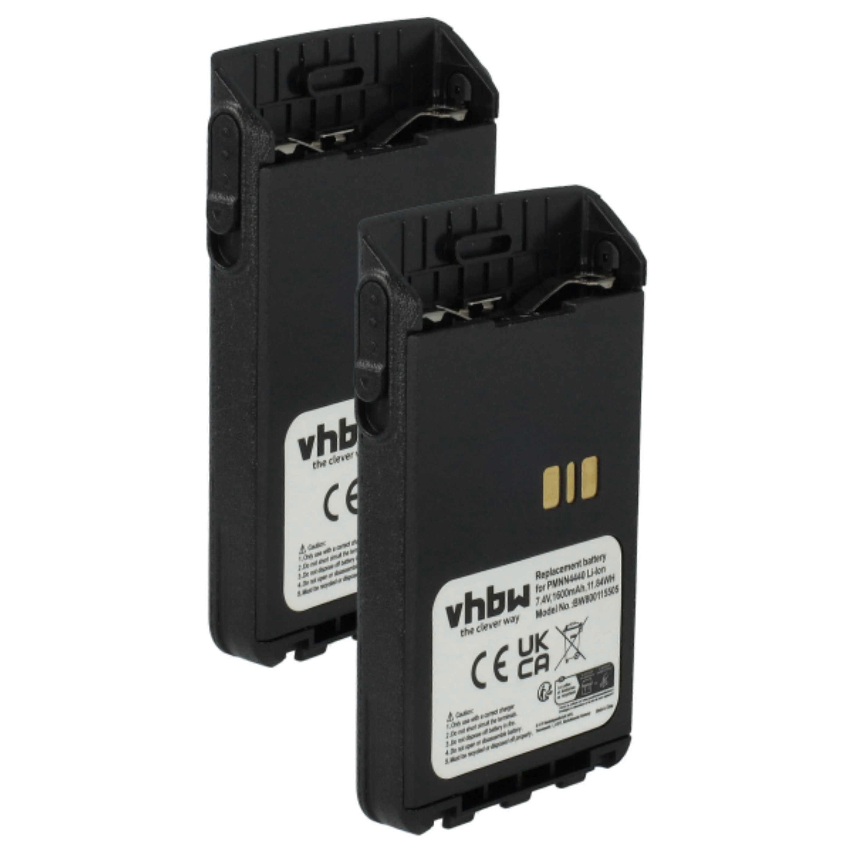 vhbw 2x Akku kompatibel mit Motorola DP3661E, DP3441e Funkgerät, Walkie Talkie (1600 mAh, 7,4 V, Li-Ion)