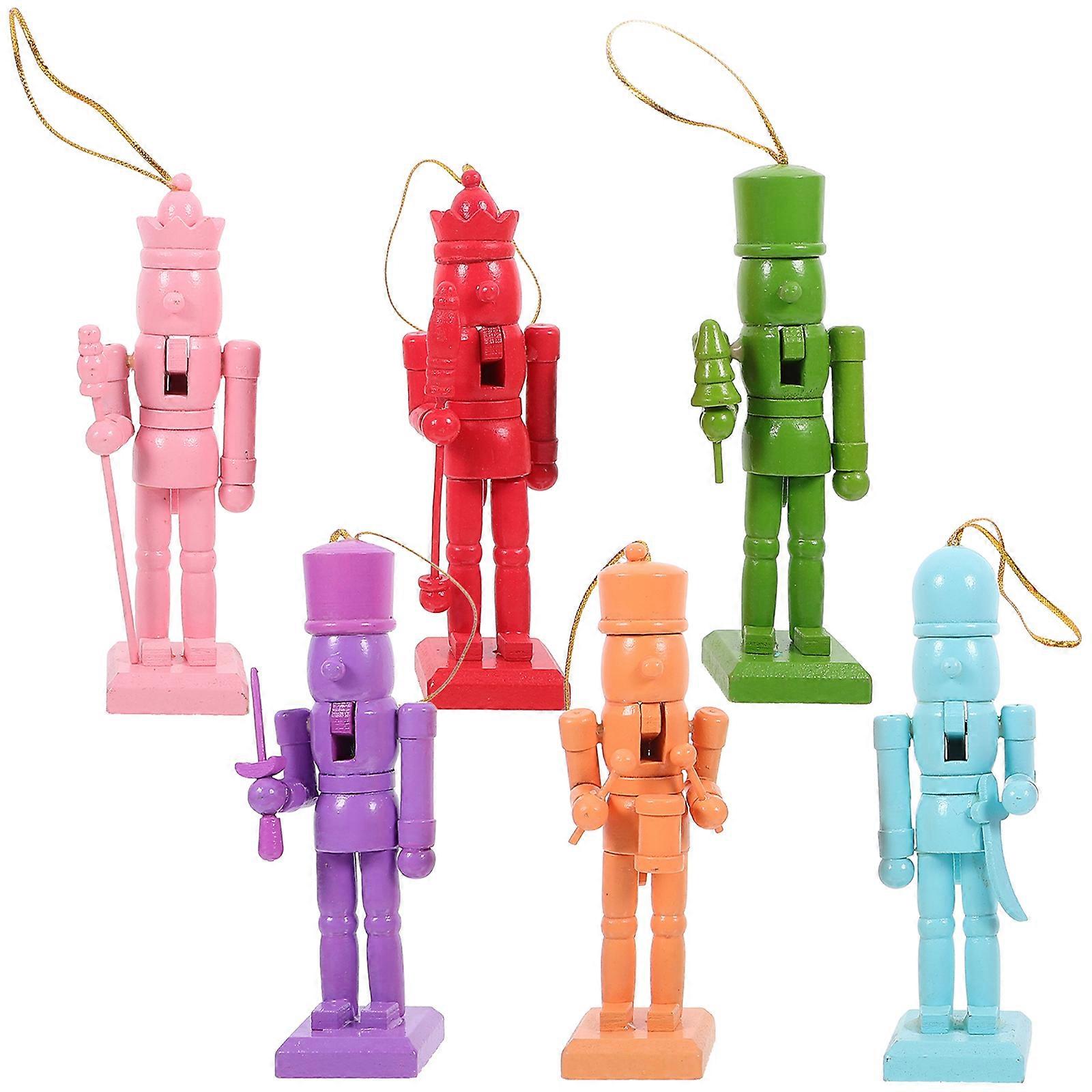 6pcs Multi-color Nutcracker Decoration Wooden Nutcracker Figure Small Nutcracker Christmas Decor