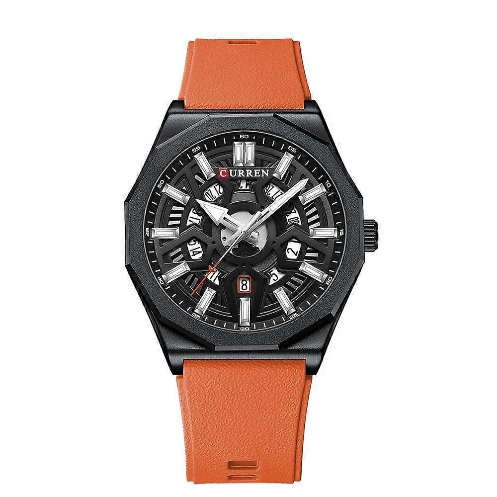 Curren 8437 Men Quartz Watch Black Shell Black Orange Strap