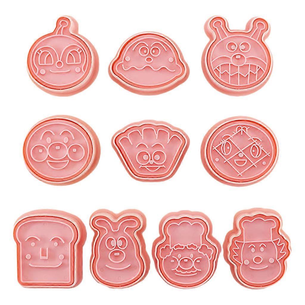 10 Pcs Anpanman Series Shape Cookie Cutters and Stamper Cartoon Bakeware Tools