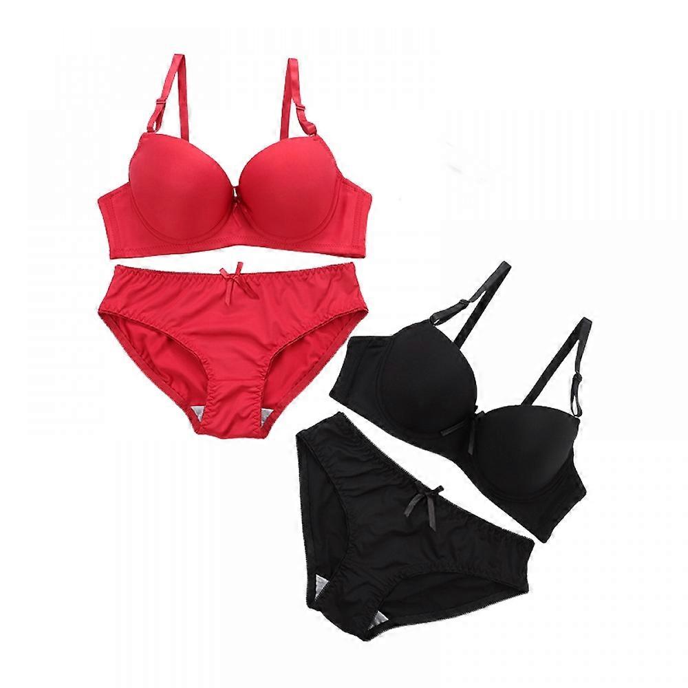 Women's bra set two-piece set adjustable elastic breathable bow sexy underwear set detachable double shoulder straps steel ring gather, suitable for y