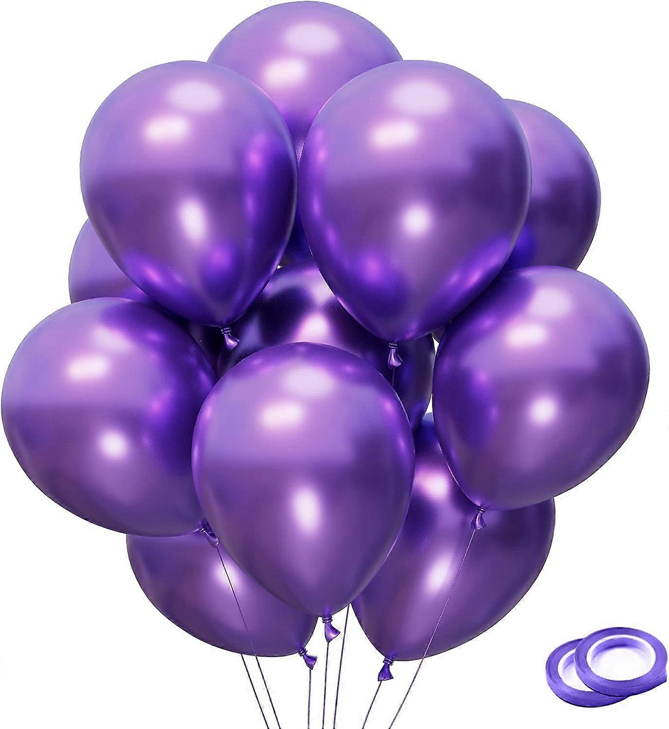 בלוני מסיבה סגולים 100pcs 12inch כרום מתכתי בלוני הליום סגולים לקישוט מסיבת יום הולדת וקישוט קשת יום הולדת לחתונה