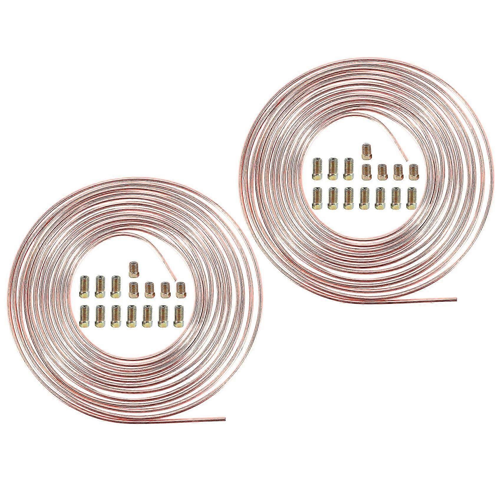 2er-Pack 25 Fuß Kupfer-Nickel-Bremsleitungsschlauch-Kit 3/16 Zoll Außendurchmesser + 30 Stück Passmuttern