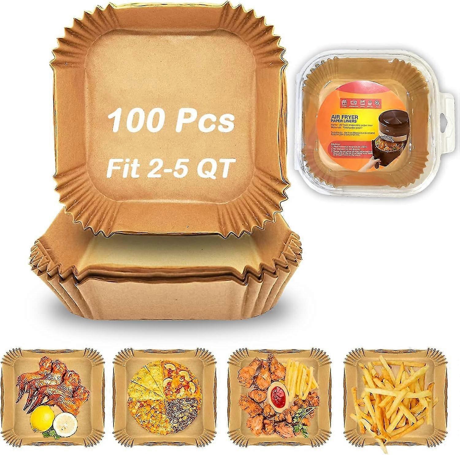 100PCS Disposable Paper Liners Square 8.6x 5.5'', Food Grade Air Fryer Parchment Liners Comp