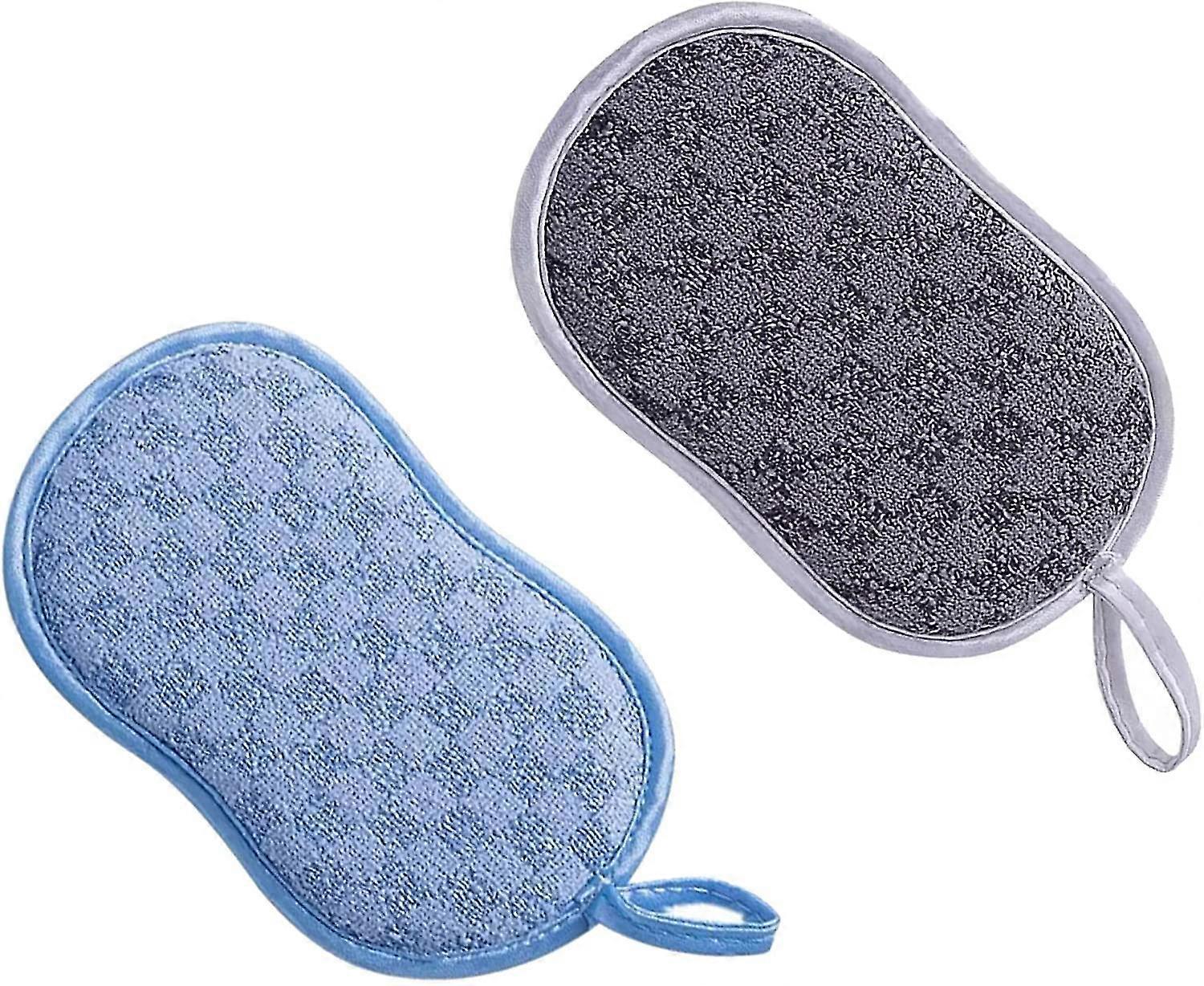 For 2 Pack Washable Dish Sponge, Reusable Microfiber Scouring Sponge, Dish Scrubber Pads, for Pans