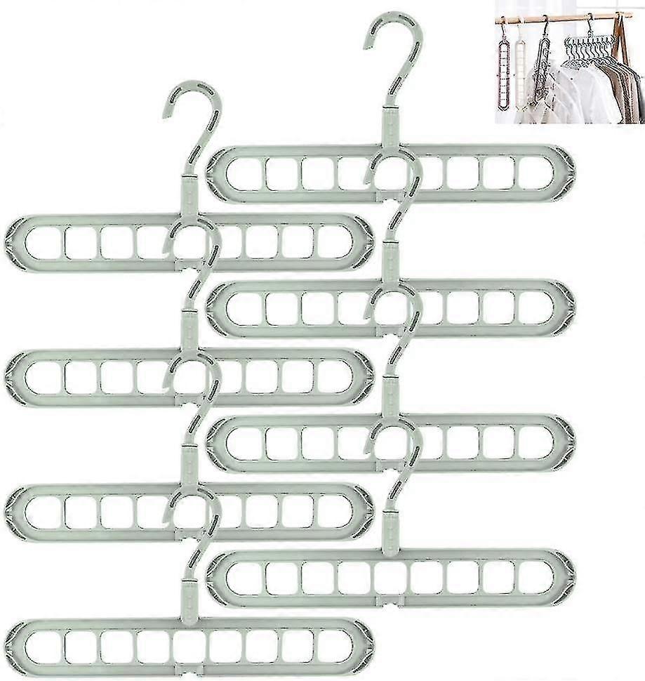 Set Of 8 Magic Hangers For Hangers - 9 Holes - Non-slip - Green Hangers