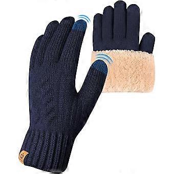 Winter Thermal Gloves - Fleece Lining Touch Screen Knit Stretchy Warm Gloves for Running Skiing Cycling Riding Hiking ,Dark blue