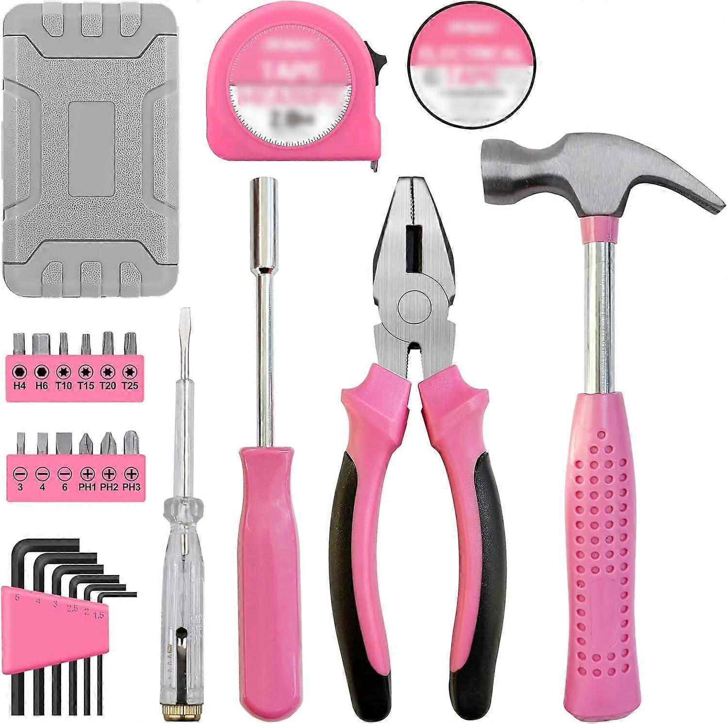 24pc Pink DIY Tool Kit for Women. Small Toolbox Ideal for Beginners, for Home & Office