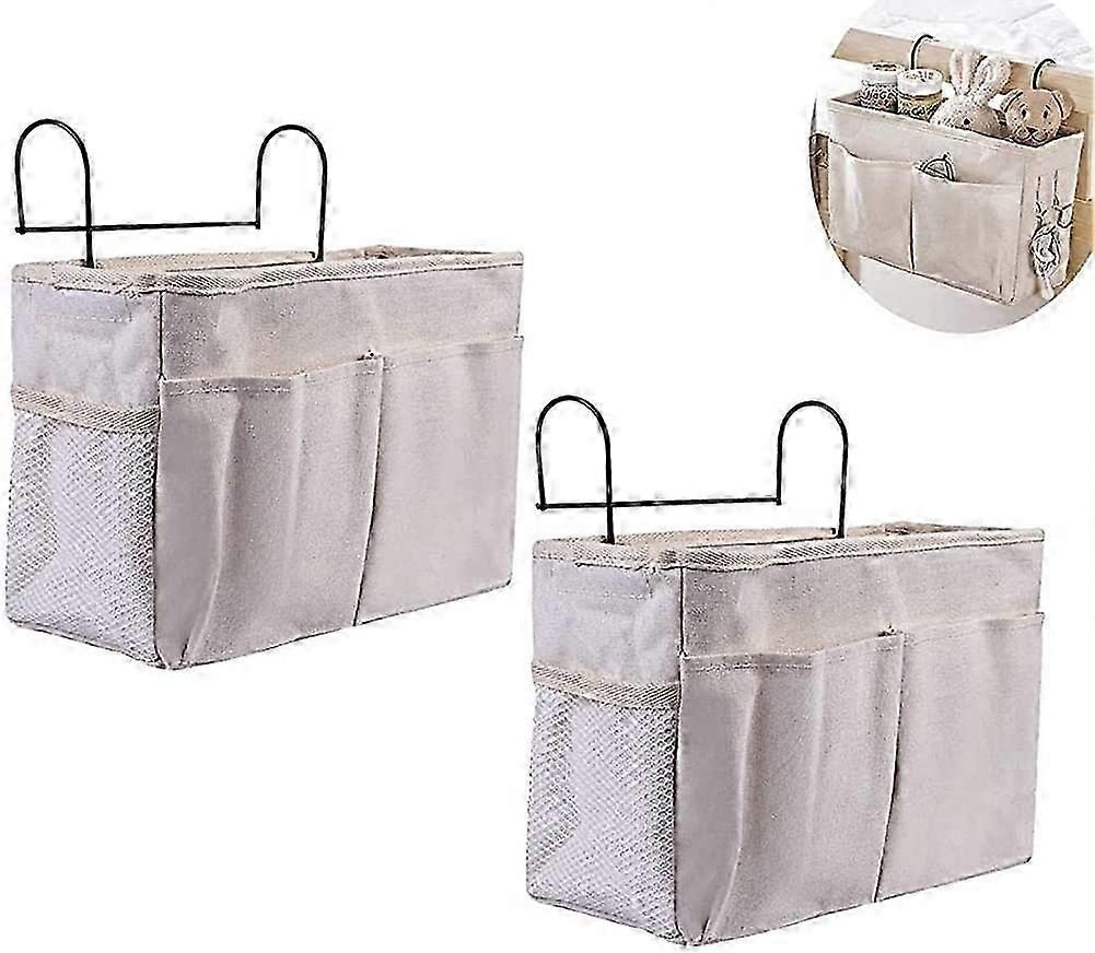 2PCS Bed Organizer Hanging with Metal Hooks, Bunk Bed Storage for Top Bunk