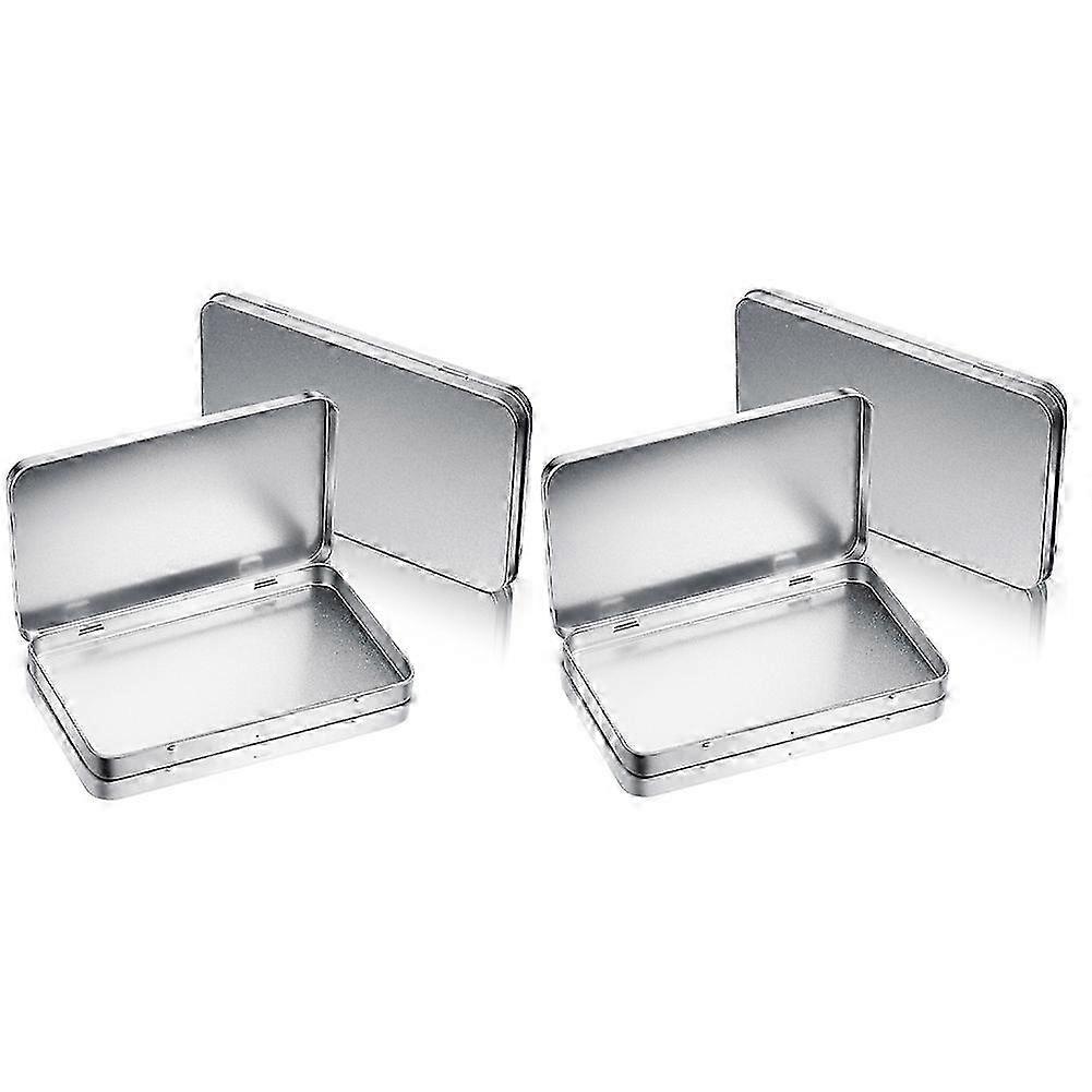 Rectangular Metal Tin Box with Lid Metal Hinged Lid Tin Metal Empty Tin Box Container Silver Storage Tin Box,4PCS