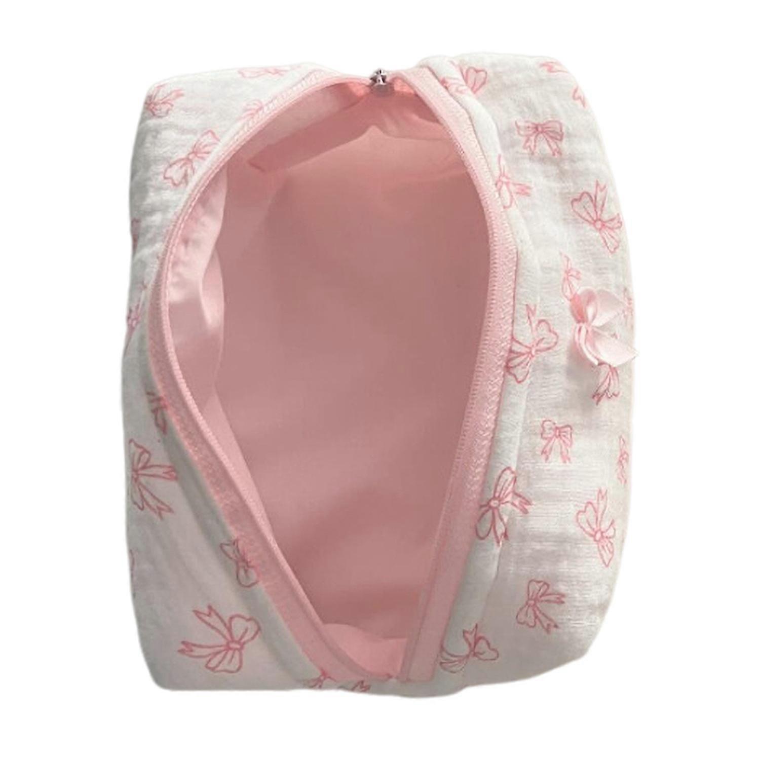 Makeup Pouch Toiletry Organizer Bag Zipper Closure Large Capacity Bow-knot Print Multifunctional