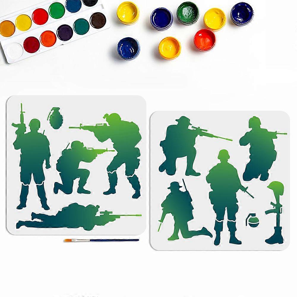 8 Styles Army Soldier Stencils 11.811.8inch Infantry Painting Stencil with Paint Brush Soldiers Silhouette Drawing Stencil for Canvas Wall Furniture D