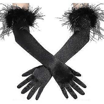 Long Opera Gloves Satin Feather Gloves 1920s Style Bridal Fancy Dress Gloves