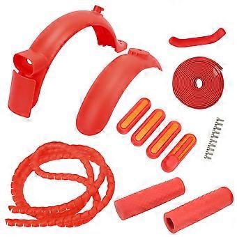 Per gli accessori per scooter elettrici xiaomi, include parafango anteriore posteriore, coperchio laterale, freno a mano, coperchio in silicone, impugnatura in silicone, rosso