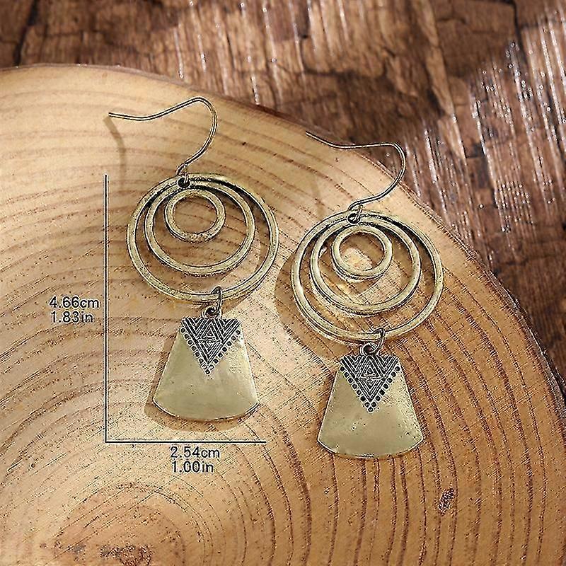Ethnic Style Old Metal Round Pattern Dangle Earrings for Women Vintage Silver Color Hanging Square Carving Pattern Earring Gifts