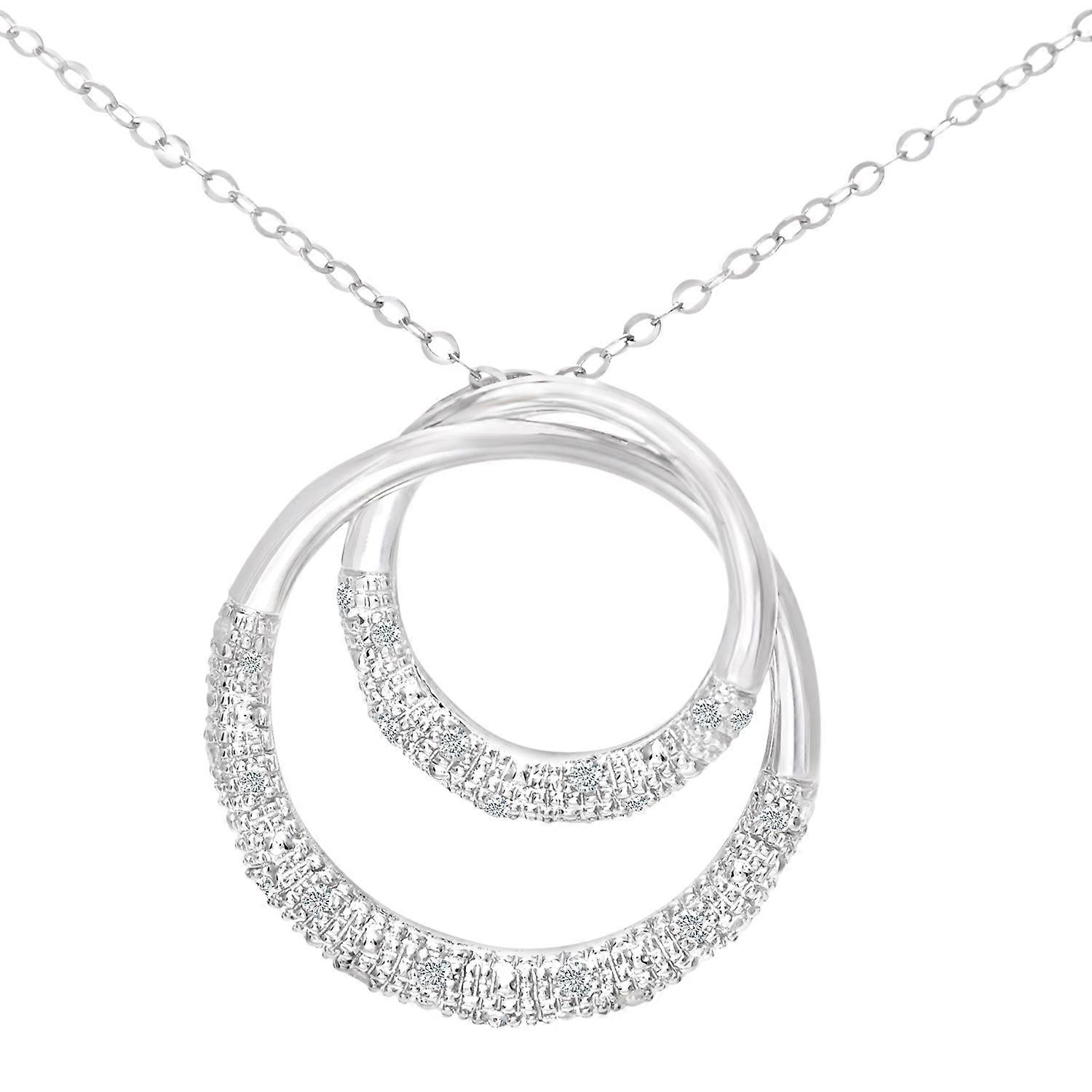 Jewelco London 9ct 白金圆形 10 分钻石圆形吊坠项链 18 英寸 46 厘米